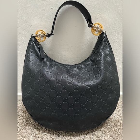 Authentic Gucci Guccisima Hobo Bag Black Leather with Silver and Gold hardware - Picture 1 of 8